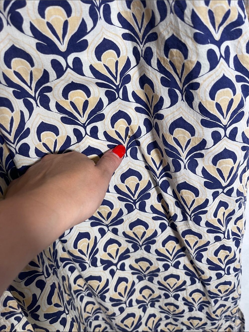 RO’S GARDEN TUCKERNUCK WOMENS MIDI DRESS BLUE GEOMETRIC COTTON XL - Picture 4 of 9